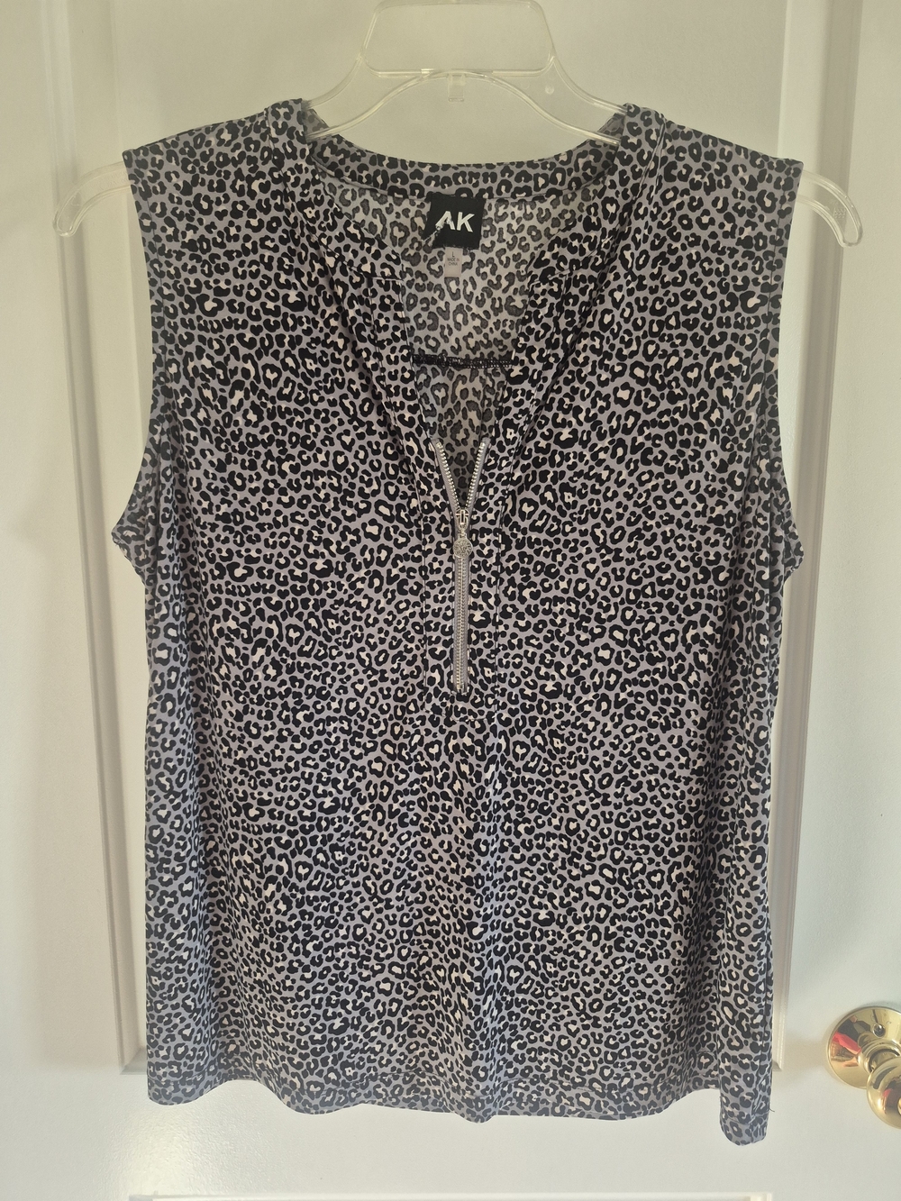 Anne Klein Black and White Leopard Zip-Front Tank